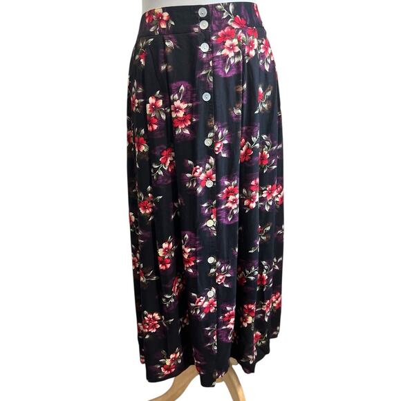 Vtg KATHIE LEE Black Red Tropical FLORAL 2 Piece Set Rayon Top Skirt PLUS 16W - Picture 6 of 8